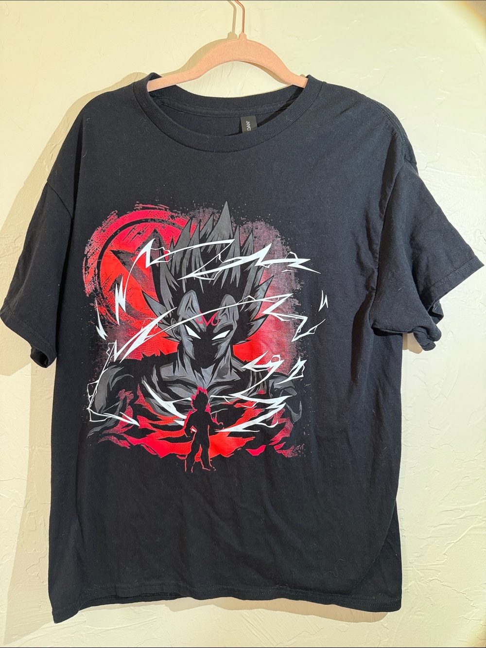 Gildan Black Graphic Anime Power-Up Tee with Red and White Accents